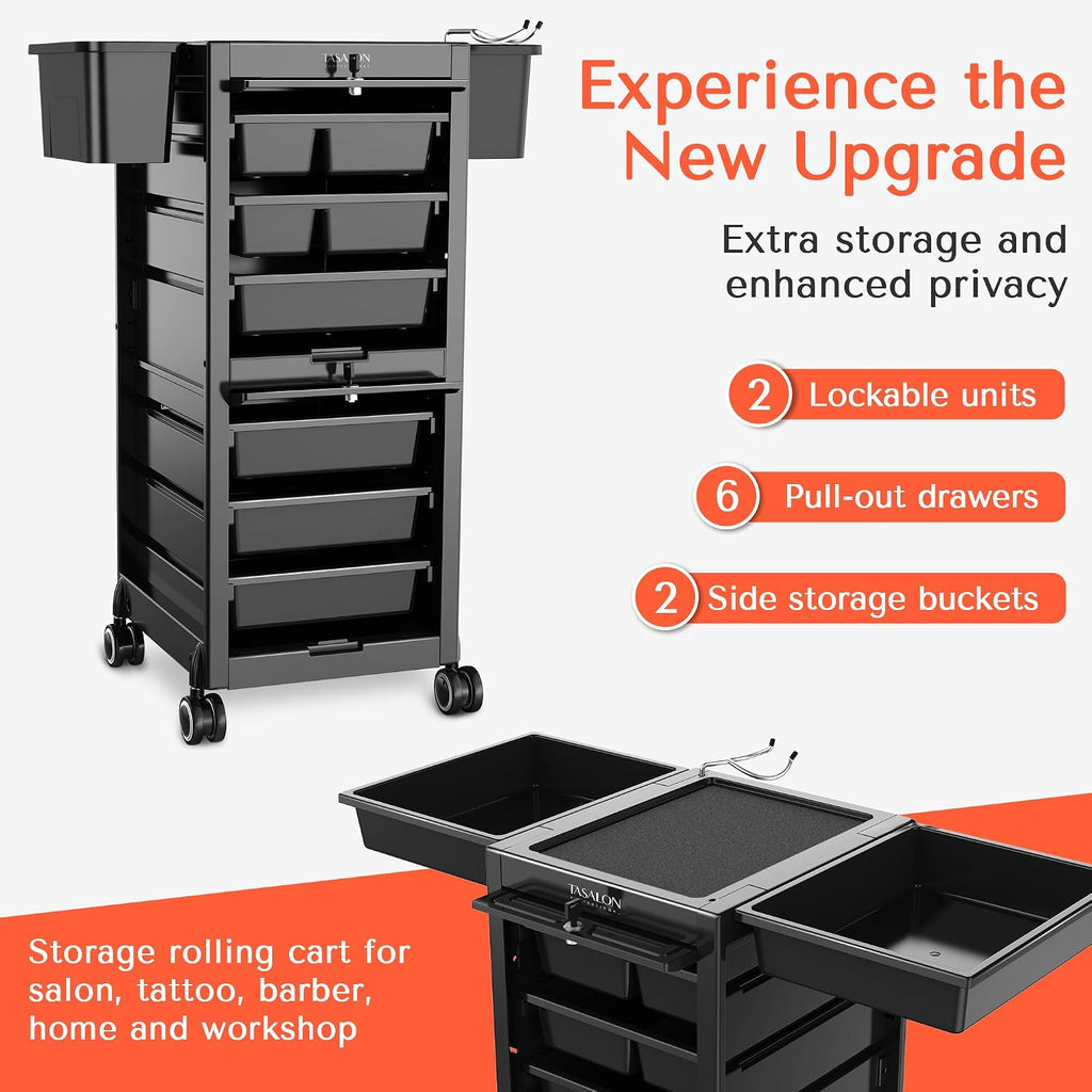 Lockable Salon Trolley Cart with Wheels and 6 Drawers & 2 Bucket | Versatile Salon Cart for Hair Stylist, Salon