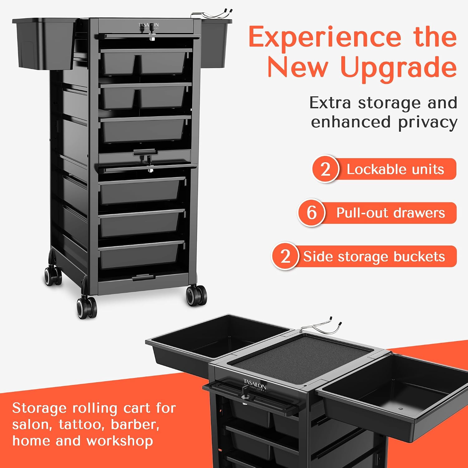Lockable Salon Trolley Cart with Wheels and 6 Drawers & 2 Bucket | Versatile Salon Cart for Hair Stylist, Salon