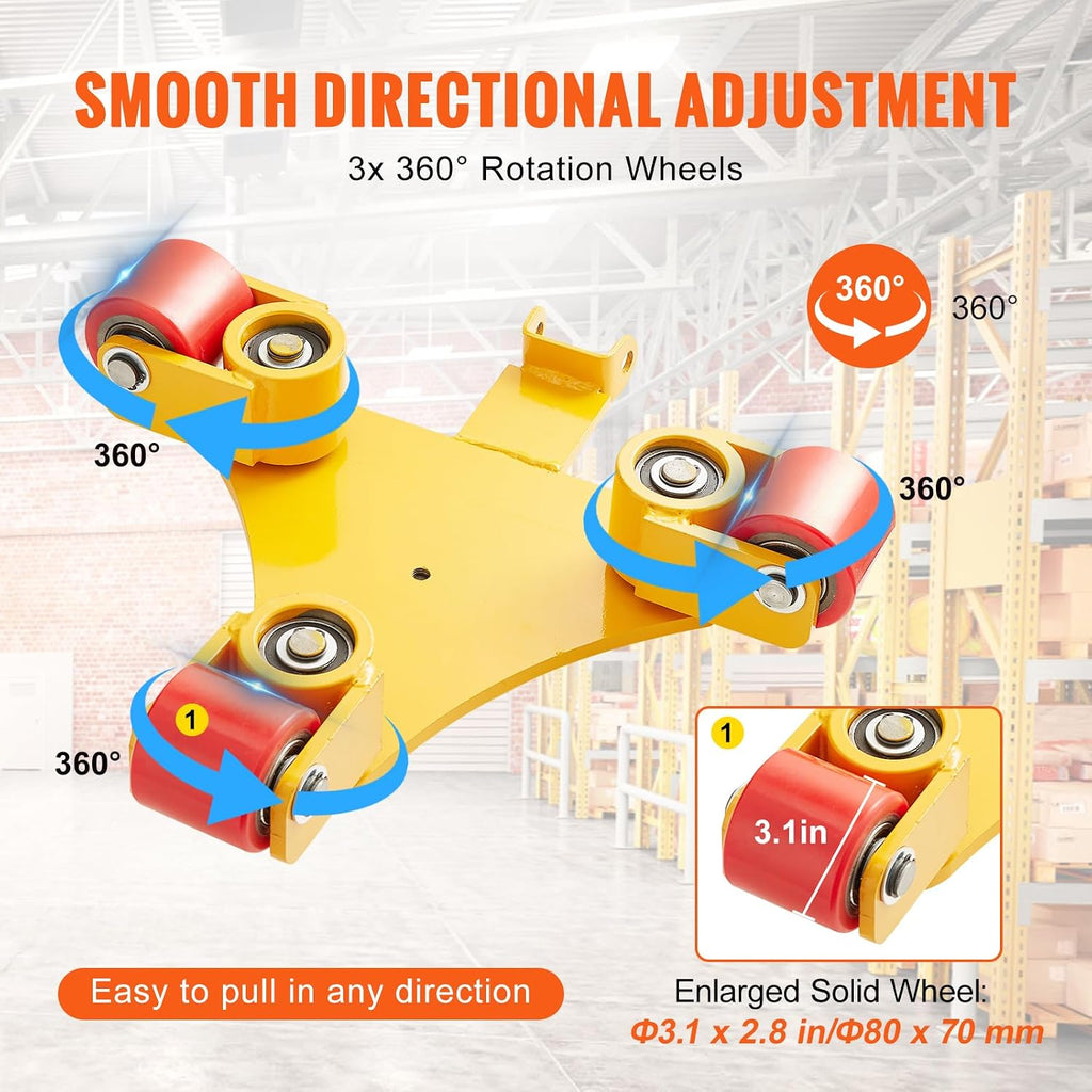 Machinery Skate Dolly, 6614 LBS/3T Industrial Machinery Mover with Handle, Carbon Steel Machinery Moving Skate with 3