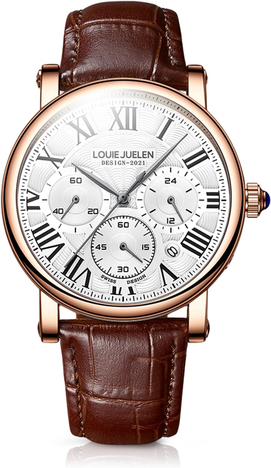 Men's Business Watch, Chronograph Quartz Analog Watch, Leather Strap | Stainless Steel, Roman numerals, Analog