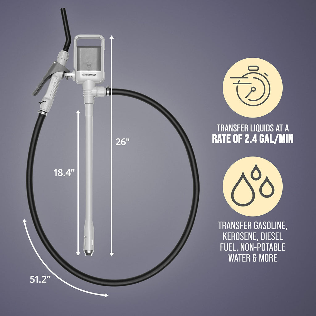 Deway Auto Fuel Transfer Pump, Removable Rubber Hose, D Battery, 2.4 GPM