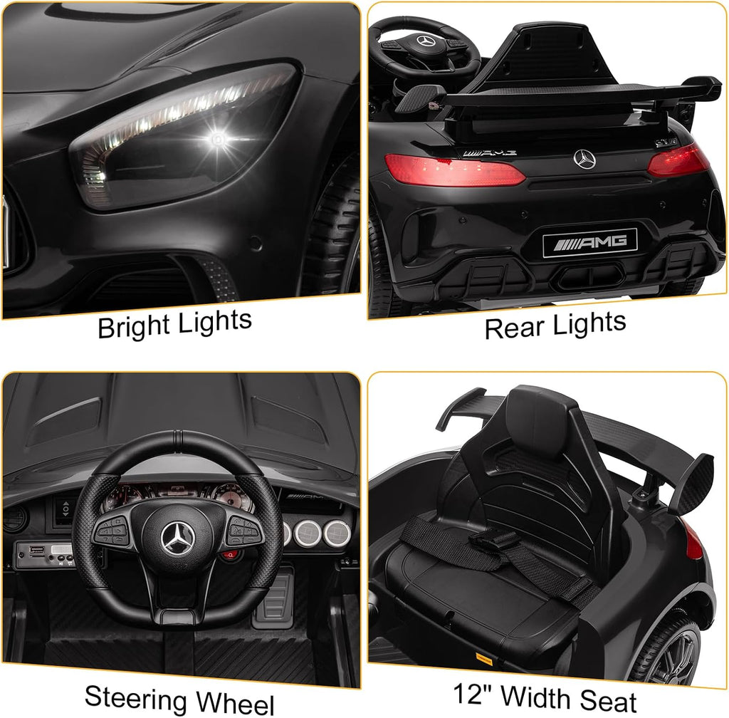 12V Licensed Mercedes Benz AMG GTR Kids Ride on Electric Car, Black | Electric Vehicle w/Parent Remote, Bluetooth