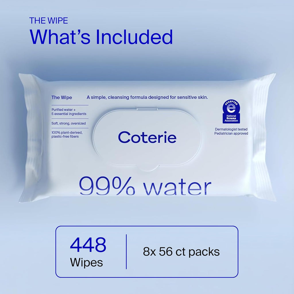 Baby Wipes for Sensitive Skin, 8-Pack (448 Count) | Includes 448 total wipes, 99% water, plant-based & plastic-free