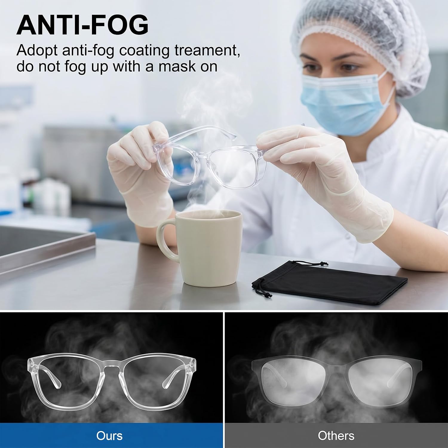 Safety Glasses Anti Fog Nurse Goggles Square Protective Eyewear Anti-Scratch Lab Goggles Clear Cute Safety Glasses