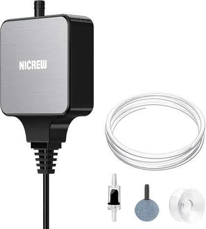 Nano Silent Aquarium Air Pump Black, Aquarium Aerator with Accessories for Up to 10 Gallon Fish Tank, Super Quiet