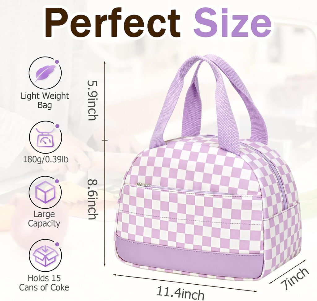 Purple Lunch Bag for Girls, Lunch Box Kids, Insulated LunchBox for Women | Cute Lunchbox, Aesthetic Lunch bag