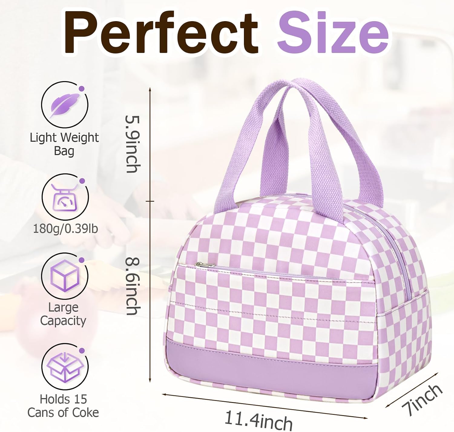 Purple Lunch Bag for Girls, Lunch Box Kids, Insulated LunchBox for Women | Cute Lunchbox, Aesthetic Lunch bag