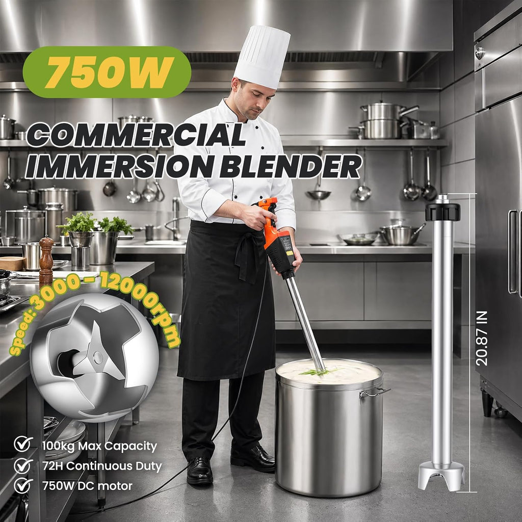 750W Commercial Immersion Blender 21inch Removable Shaft 50 Gallon