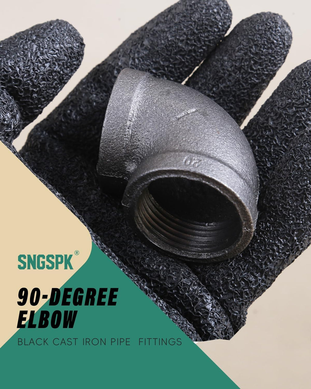Black Cast Iron 90 Degree Elbow, Female Pipe Fitting, 3/4 Inch Size, for Industrial DIY Furniture & Shelving (4 Pack)