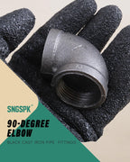 Black Cast Iron 90 Degree Elbow, Female Pipe Fitting, 3/4 Inch Size, for Industrial DIY Furniture & Shelving (4 Pack)
