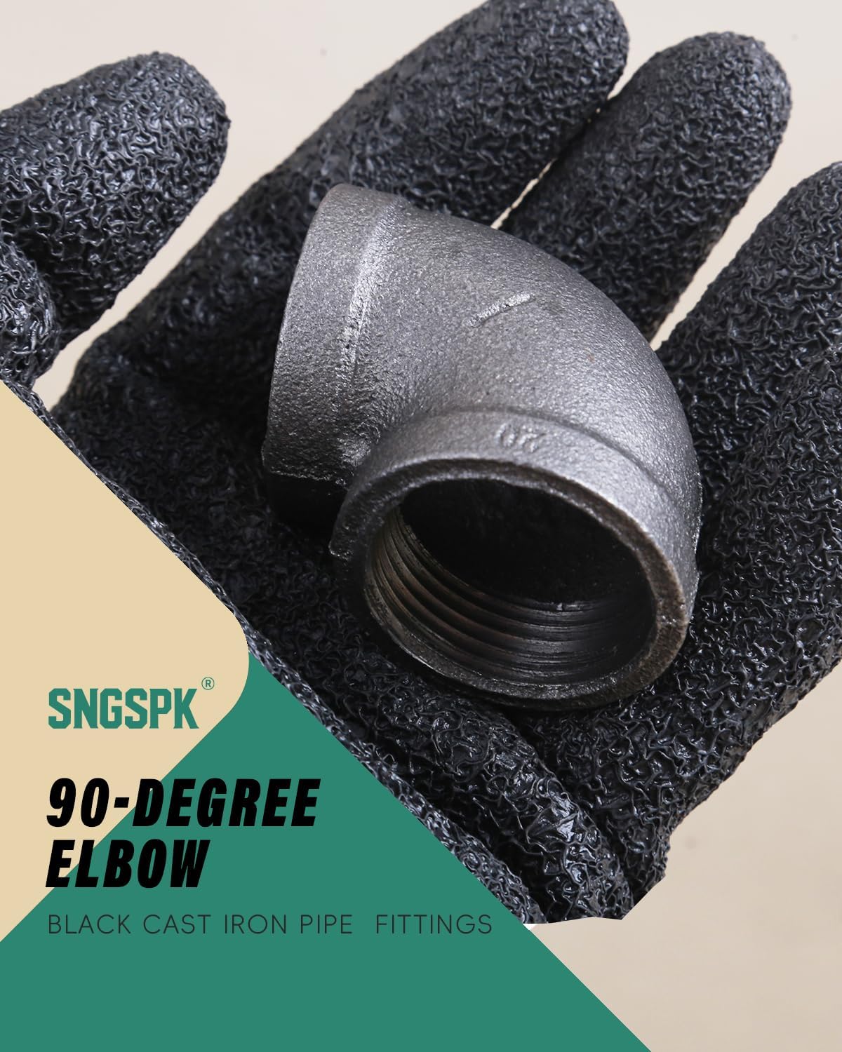 Black Cast Iron 90 Degree Elbow, Female Pipe Fitting, 3/4 Inch Size, for Industrial DIY Furniture & Shelving (4 Pack)