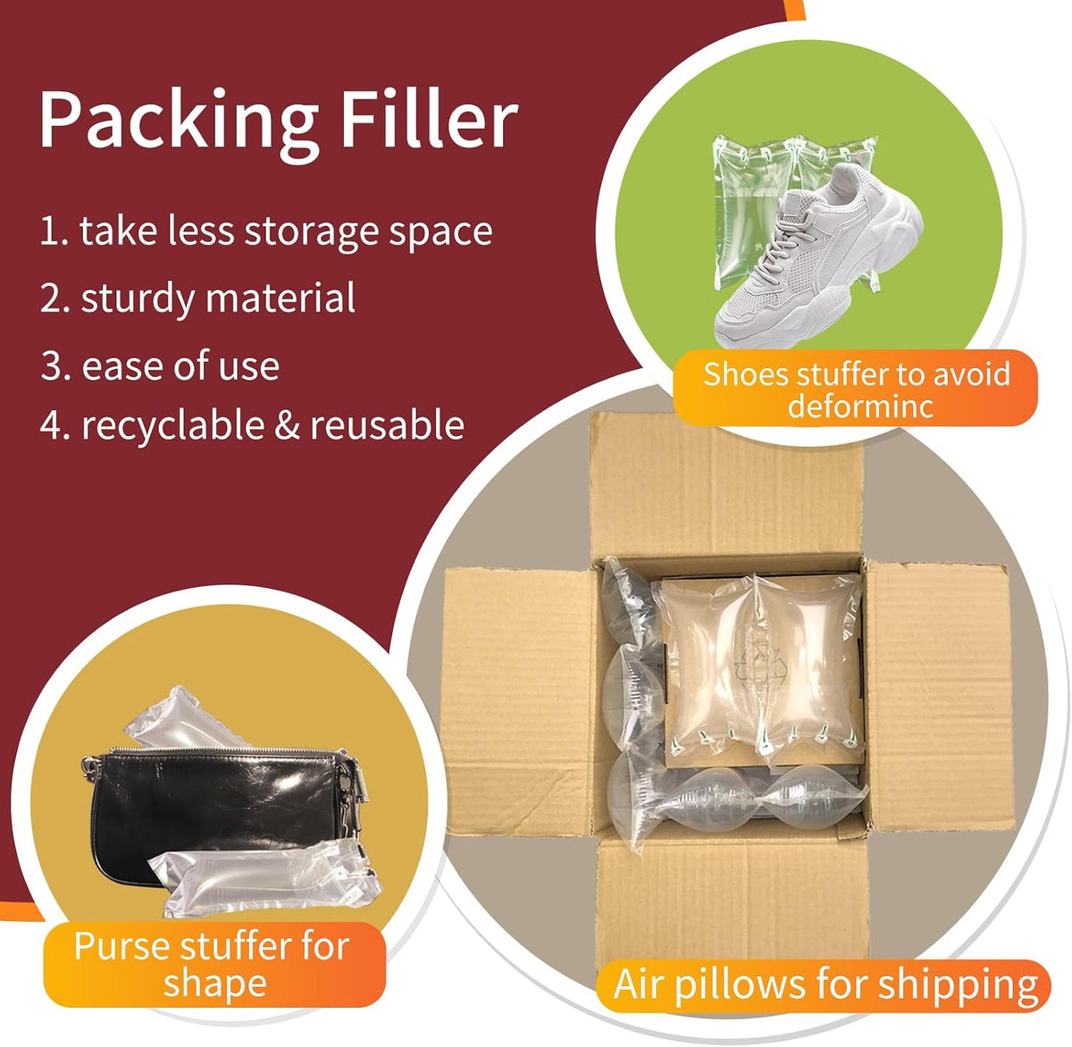Air Pillows for Shipping Inflatable Air Bags for Packing, 4.72" X 7.87" Air Pockets for Packaging Moving Supplies Box