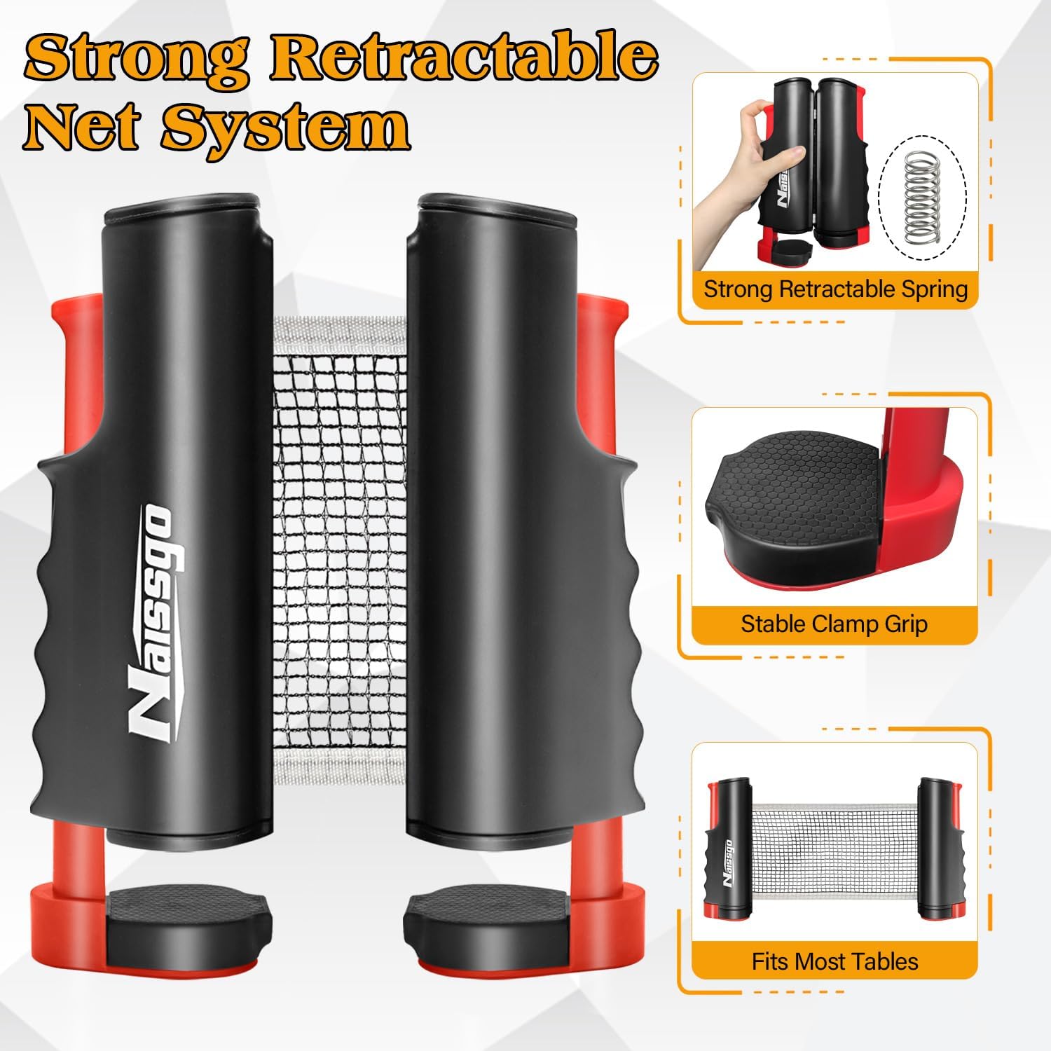 Table Tennis Set with Retractable Net, Portable Ping Pong Paddle Set with 2 Rackets, 8 Balls and Mesh Bag, Easy Setup