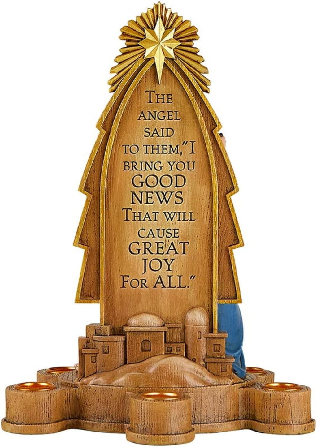 Good News Holy Family Advent Candleholder with Engraved Scripture, Religious Christmas Figurine for Indoor, Christmas