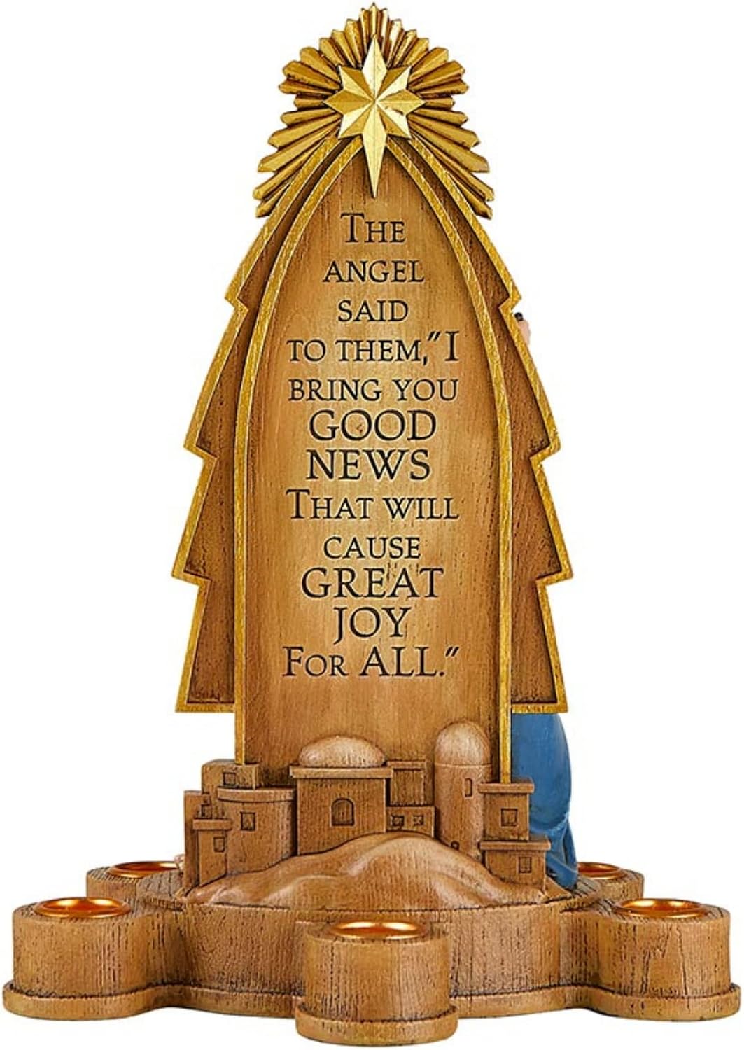 Good News Holy Family Advent Candleholder with Engraved Scripture, Religious Christmas Figurine for Indoor, Christmas