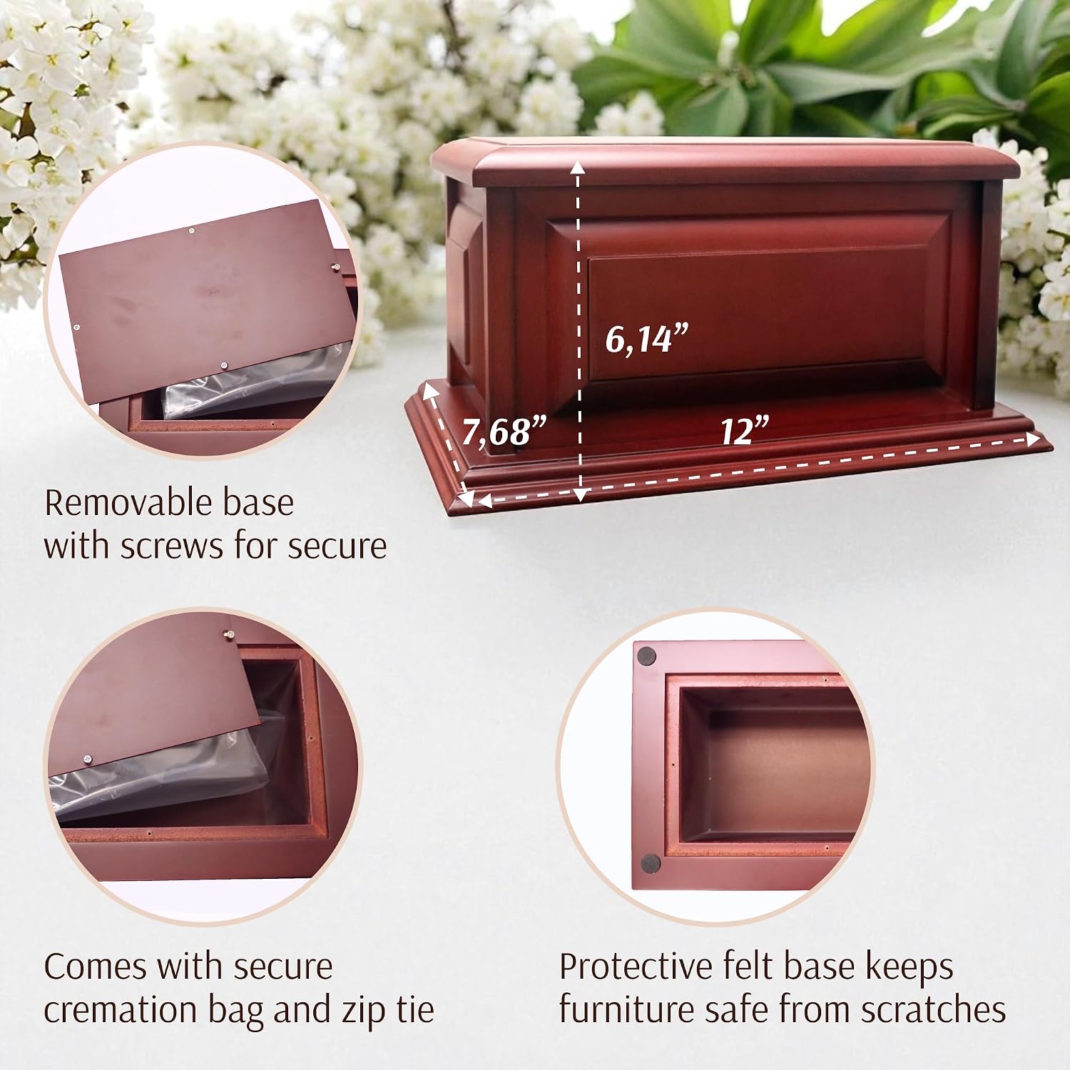 Cremation Urns for Human Ashes Adult Male or Female, Funeral Memorial Urns for Ashes Adult Men and Women, Wooden