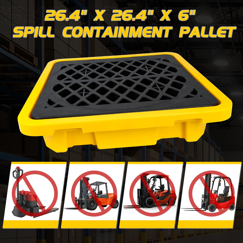 1 Drum Spill Containment Pallet, Leakproof Spill Tray with Drain