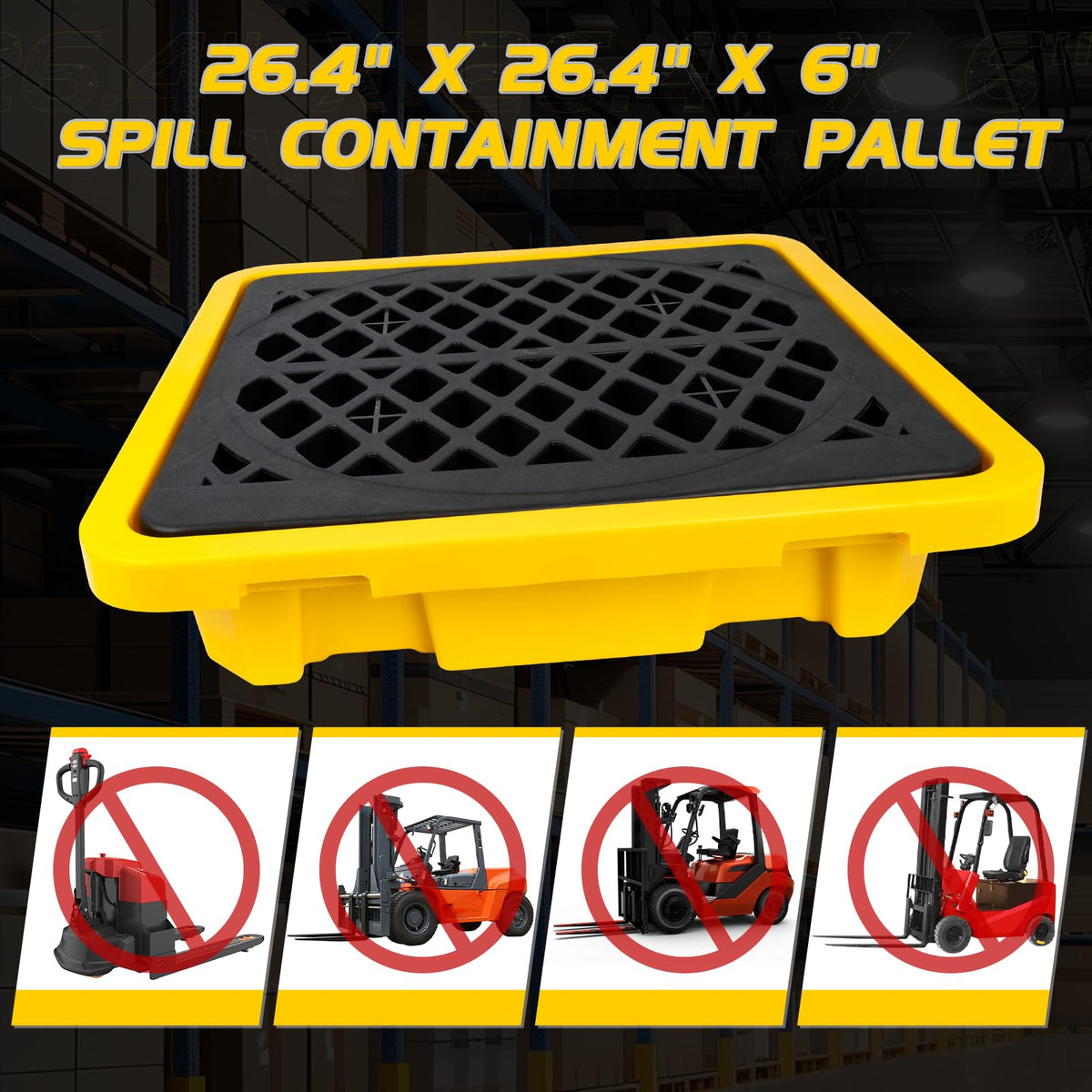 1 Drum Spill Containment Pallet, Leakproof Spill Tray with Drain