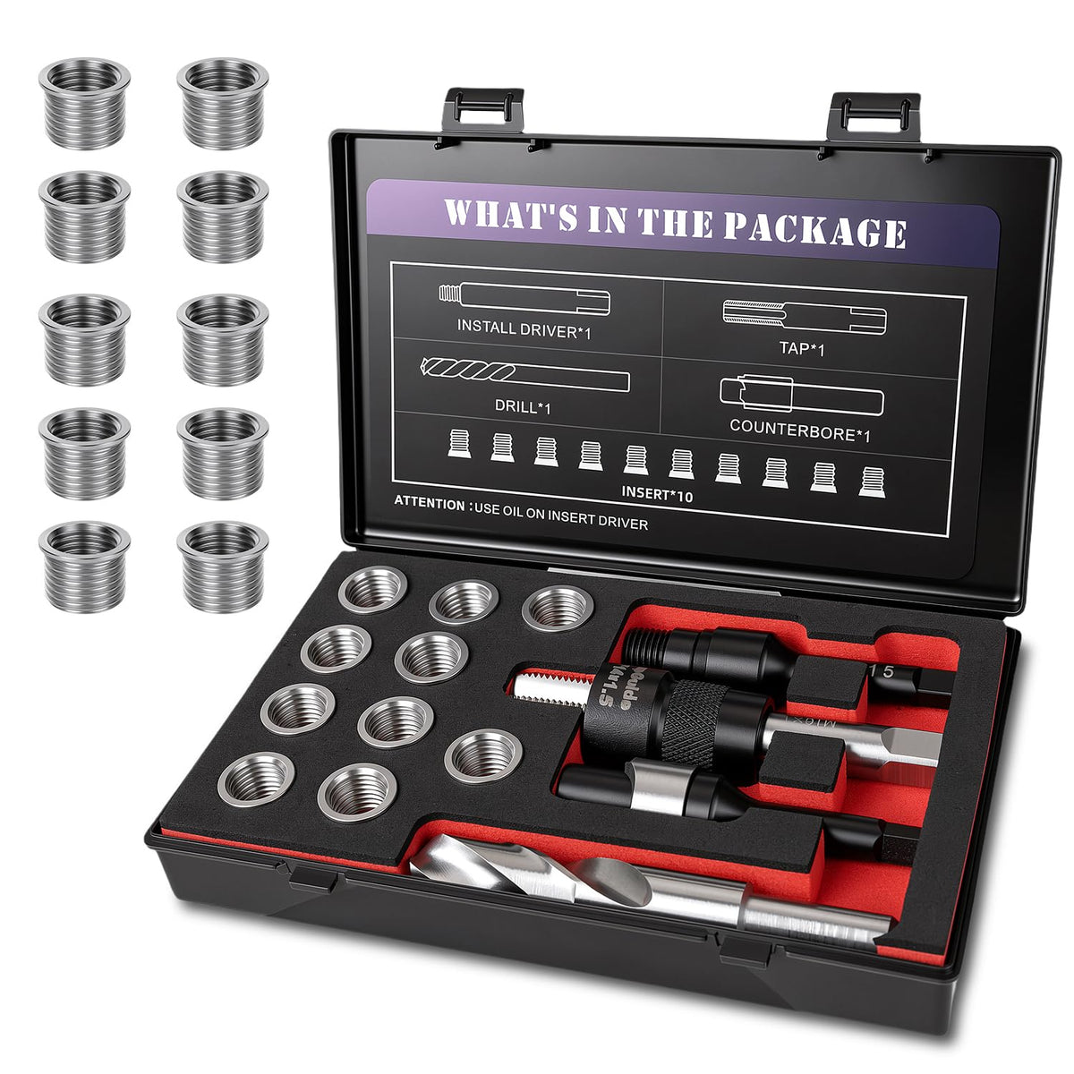 SENNMONN M14x1.5 Metric Thread Repair Kit, 10PCS Solid Bushing Inserts