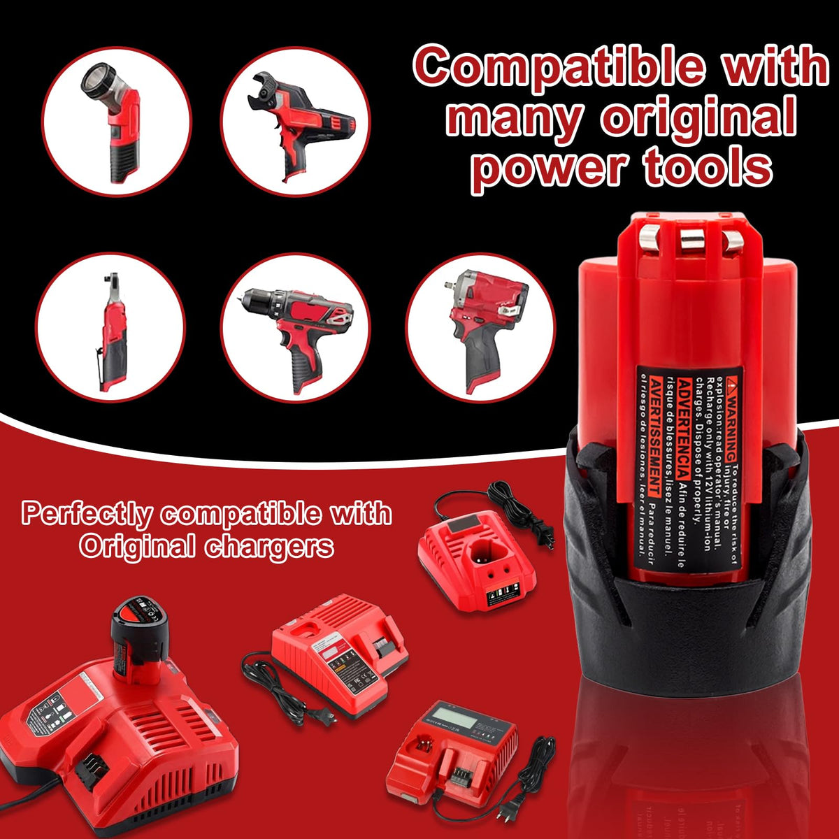 4.0Ah Battery Replacement Compatible with Milwaukee M12 12V Tools 2Pack