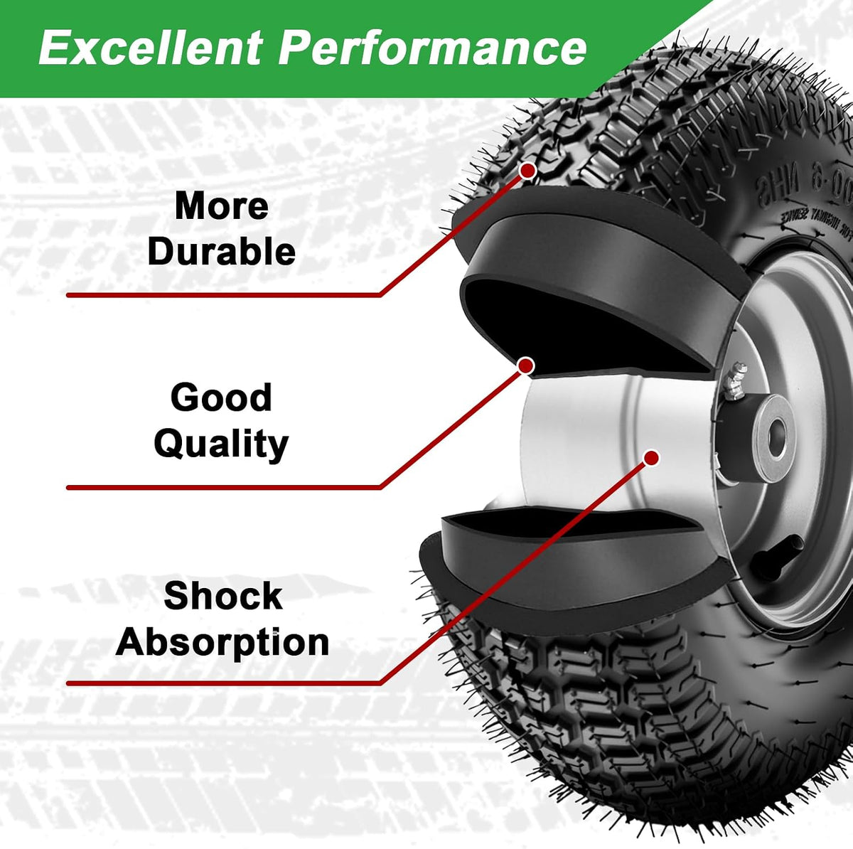 13x5.00-6 Rubber Lawn Mower Tire and Wheel, 4-Ply Tubeless Pneumatic Front Tires Replacement Riding Lawn Mowers &