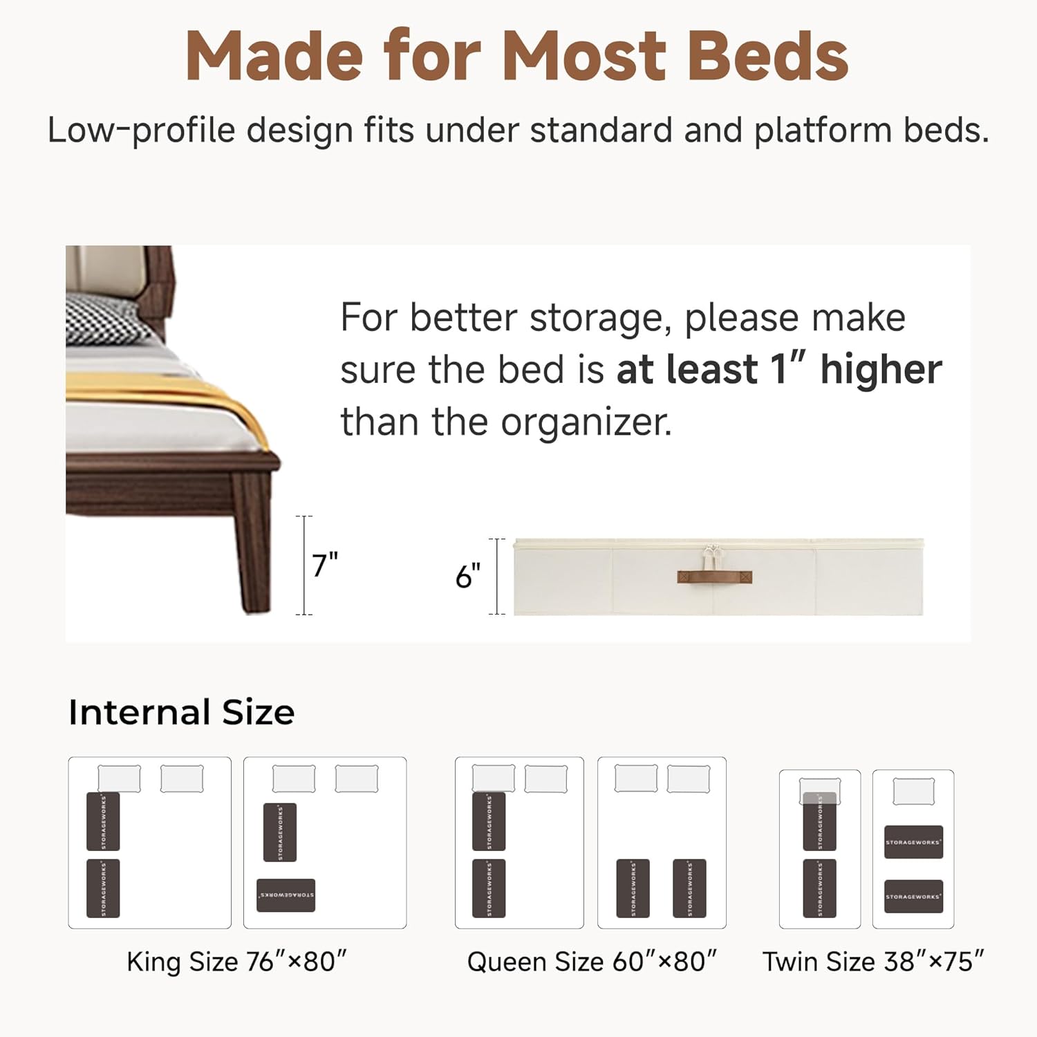 Underbed Storage Containers with Lids, 2-Pack 6" Low Profile Under Bed Organizers for Clothes, Bedding and Sweaters