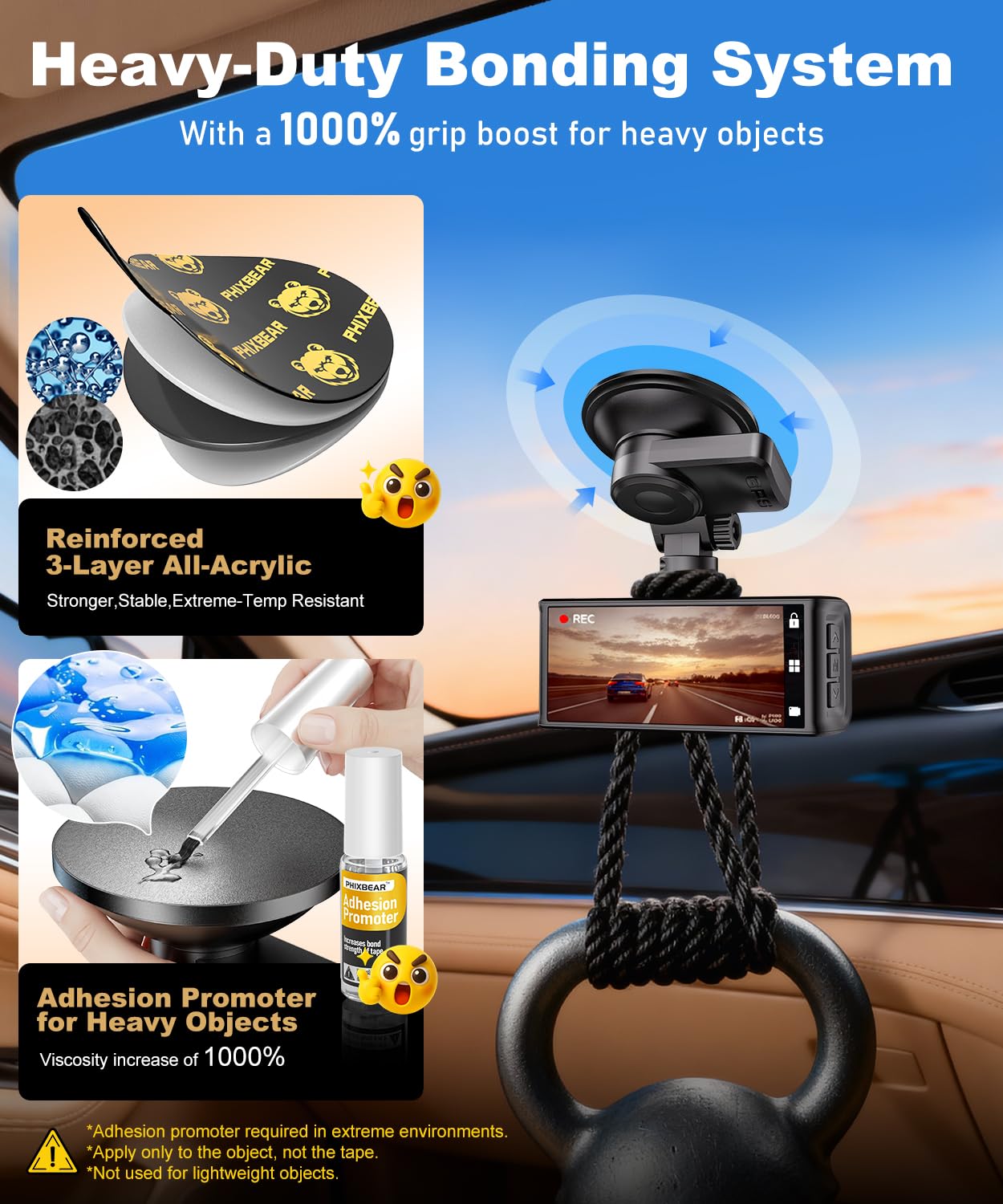 Extreme Env. Double Sided Sticky Pads for Dash Cam Mount - Outdoor Heavy Duty Strong Mounting Tape Waterproof Heat