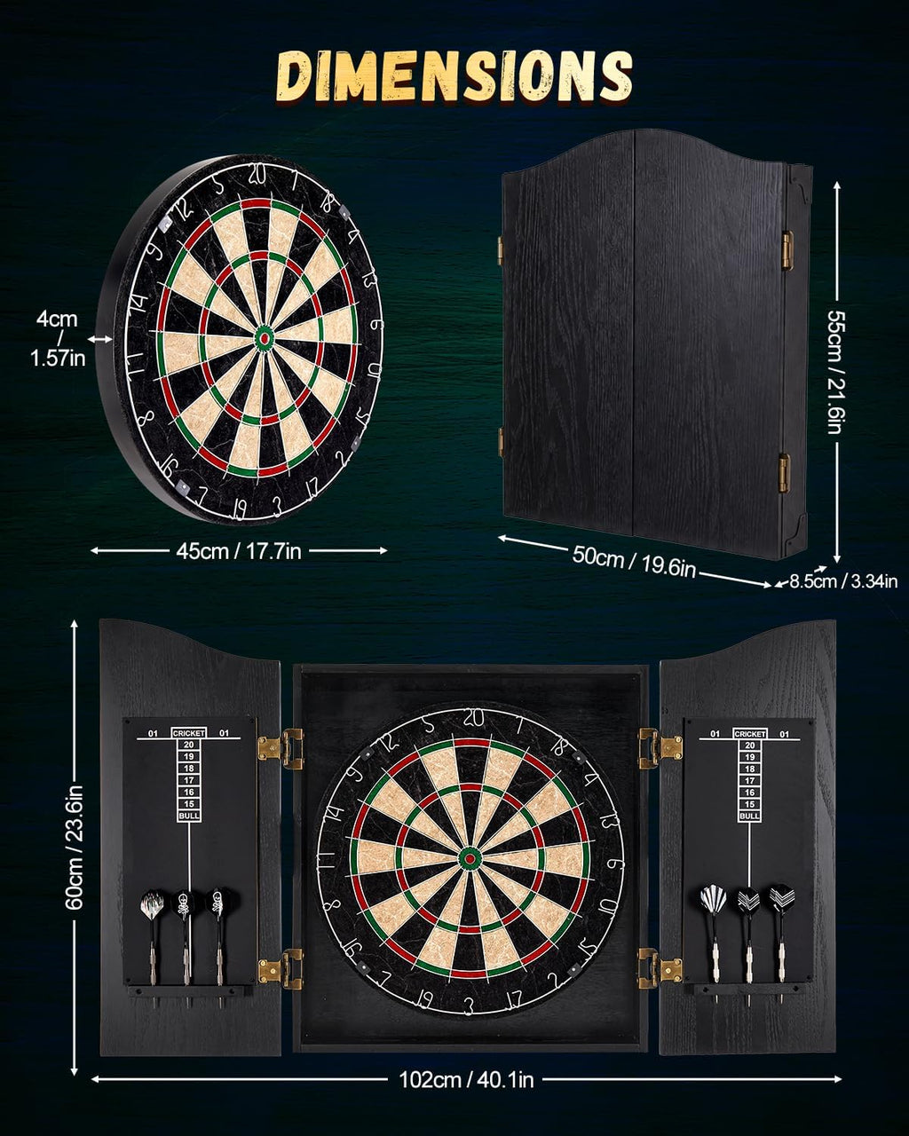 Sisal Dart Board Cabinet Sets, US250 Dartboard with Scoreboard for Adults | USA 250th Anniversary Patriotic Gift