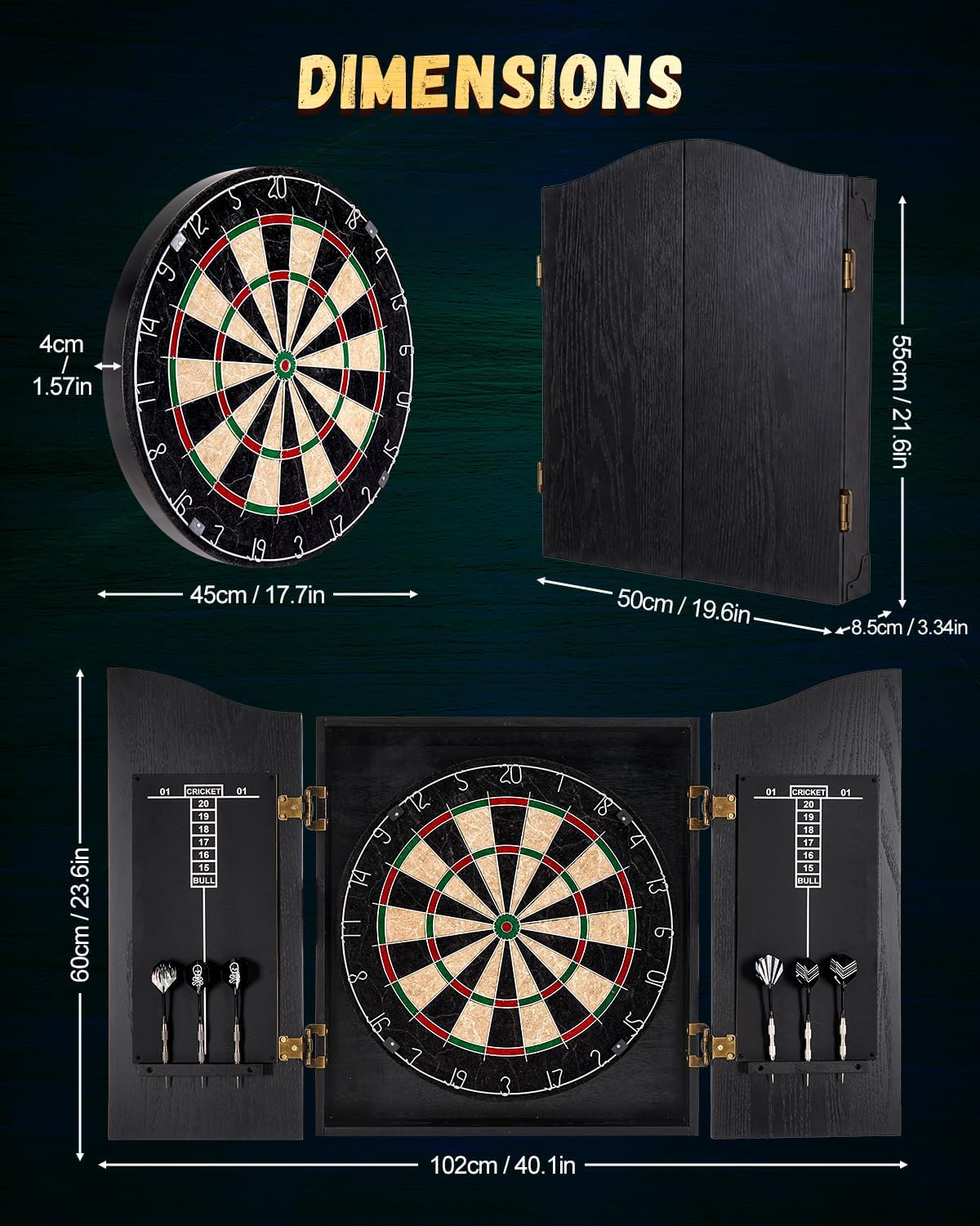 Sisal Dart Board Cabinet Sets, US250 Dartboard with Scoreboard for Adults | USA 250th Anniversary Patriotic Gift