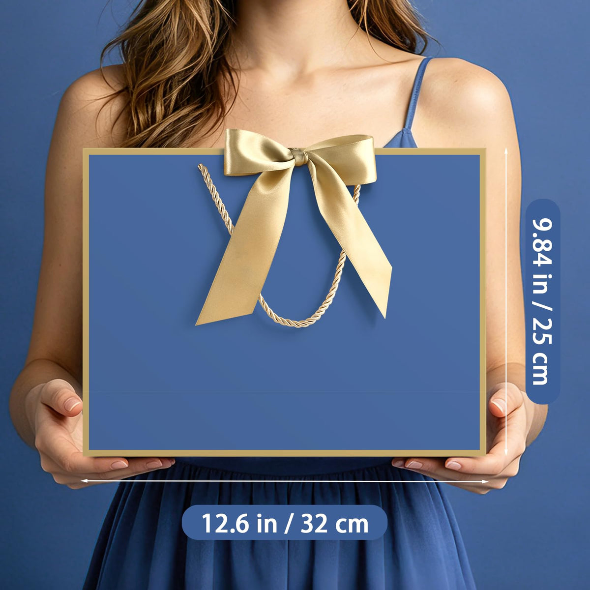 12 Pcs Blue Paper Gift Bags with Ribbon Handle