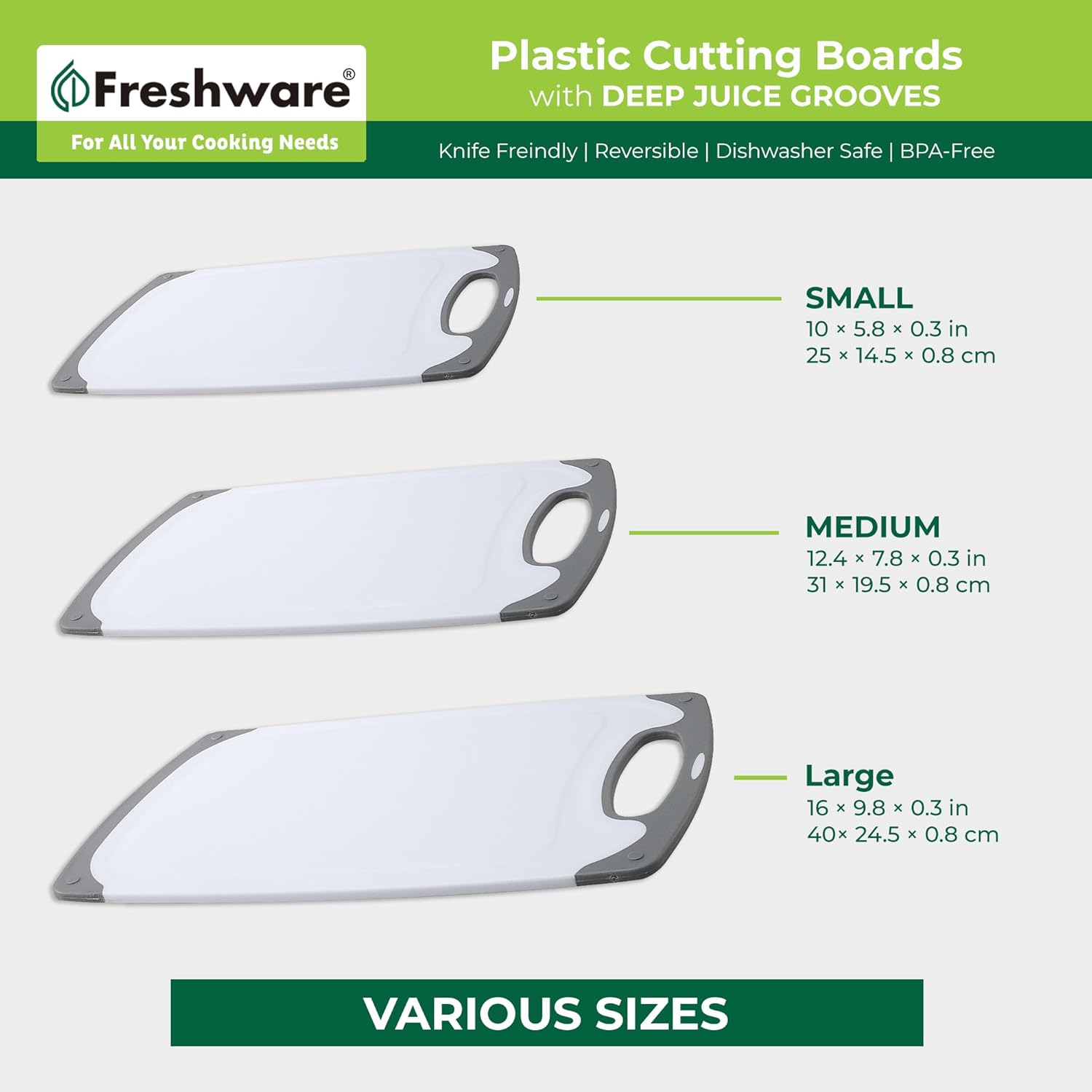 Cutting Boards for Kitchen, Chopping Board 3-Pack with Different Sizes, Juice Grooves and Non Slip Handles