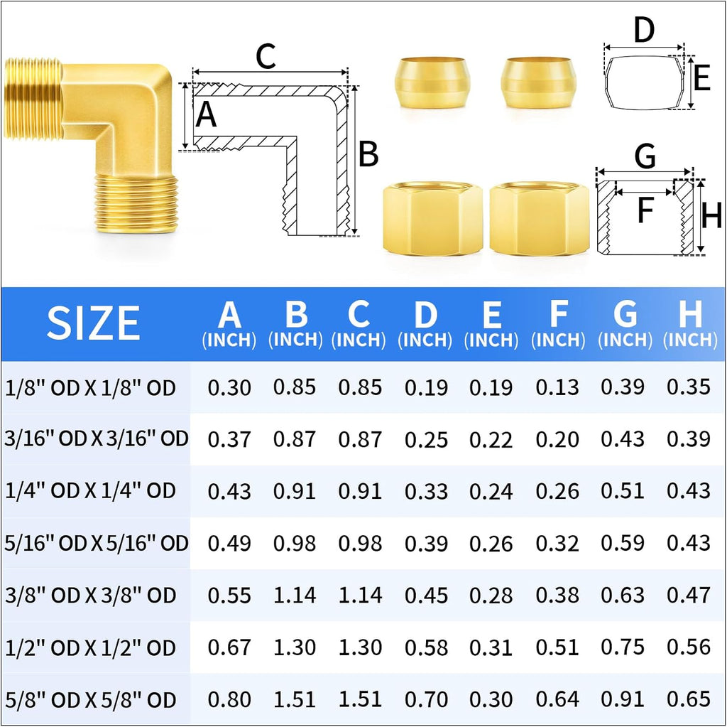 ChillWaves Brass Compression Tube Fitting, 3/8" OD x 3/8" OD 90 Degree Elbow Compression Union Connector(5-PACK)