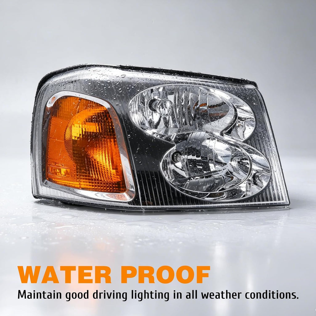 Headlight Assembly Compatible with 2002-2009 GMC Envoy, Headlamp w/o Bulb Replace# 15866071 15866070