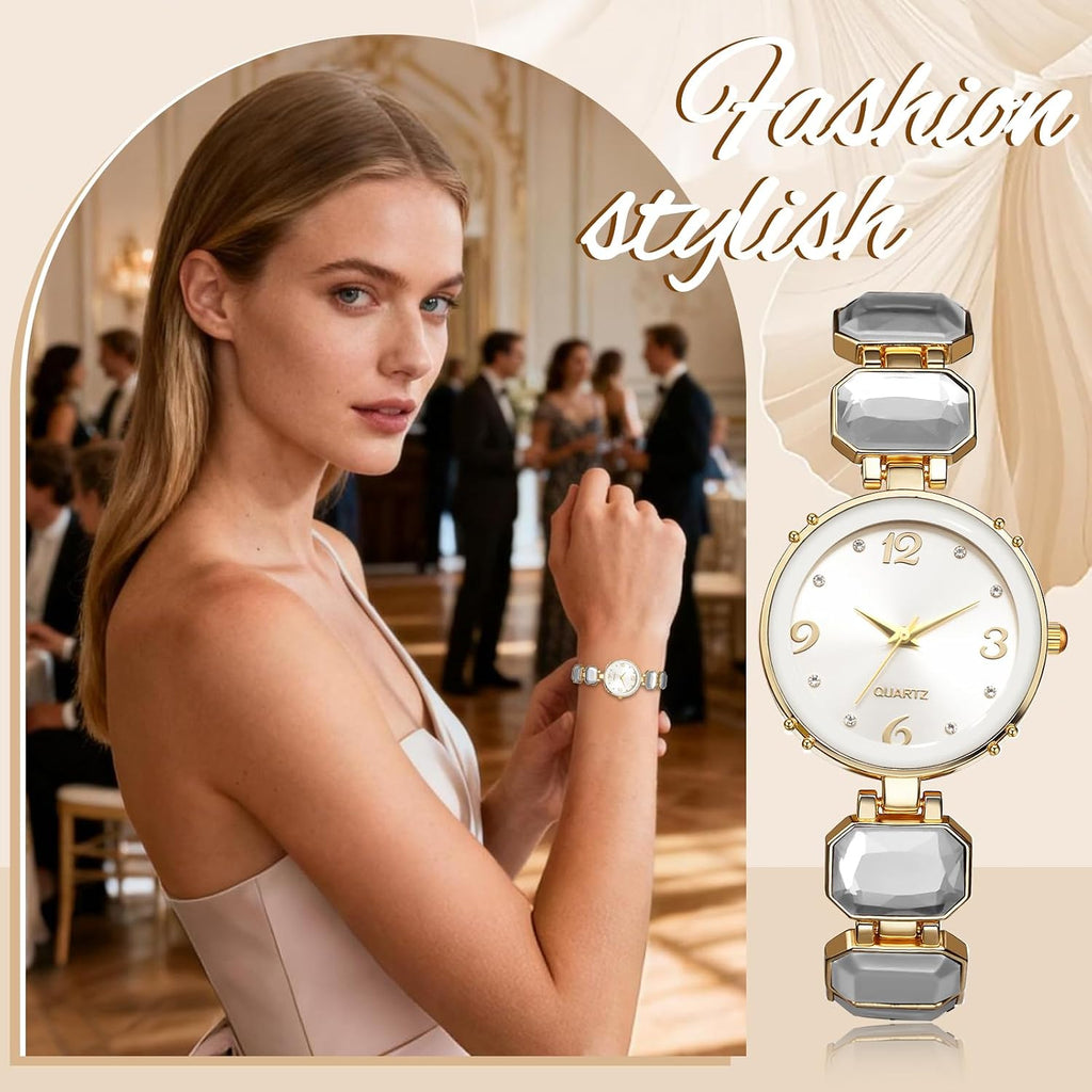 Women's Luxury Bangle Watches: Fashion Imitation Crystal Decoration Round Dial Analog Quartz Wrist Watch for Women