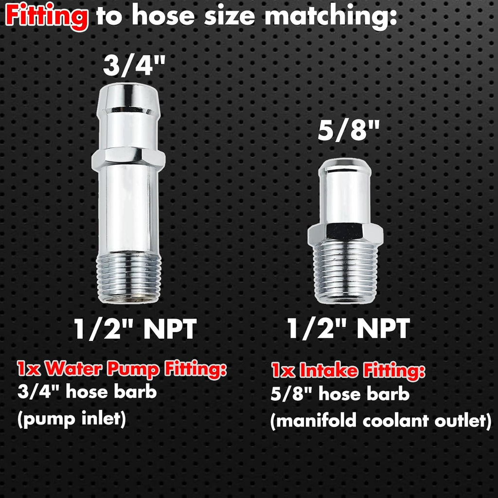 Heater Hose Connector, 5/8" Intake 3/4" Water Pump Fitting