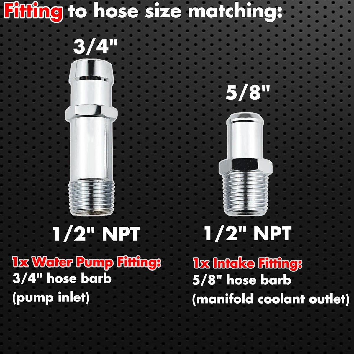 Heater Hose Connector, 5/8" Intake 3/4" Water Pump Fitting