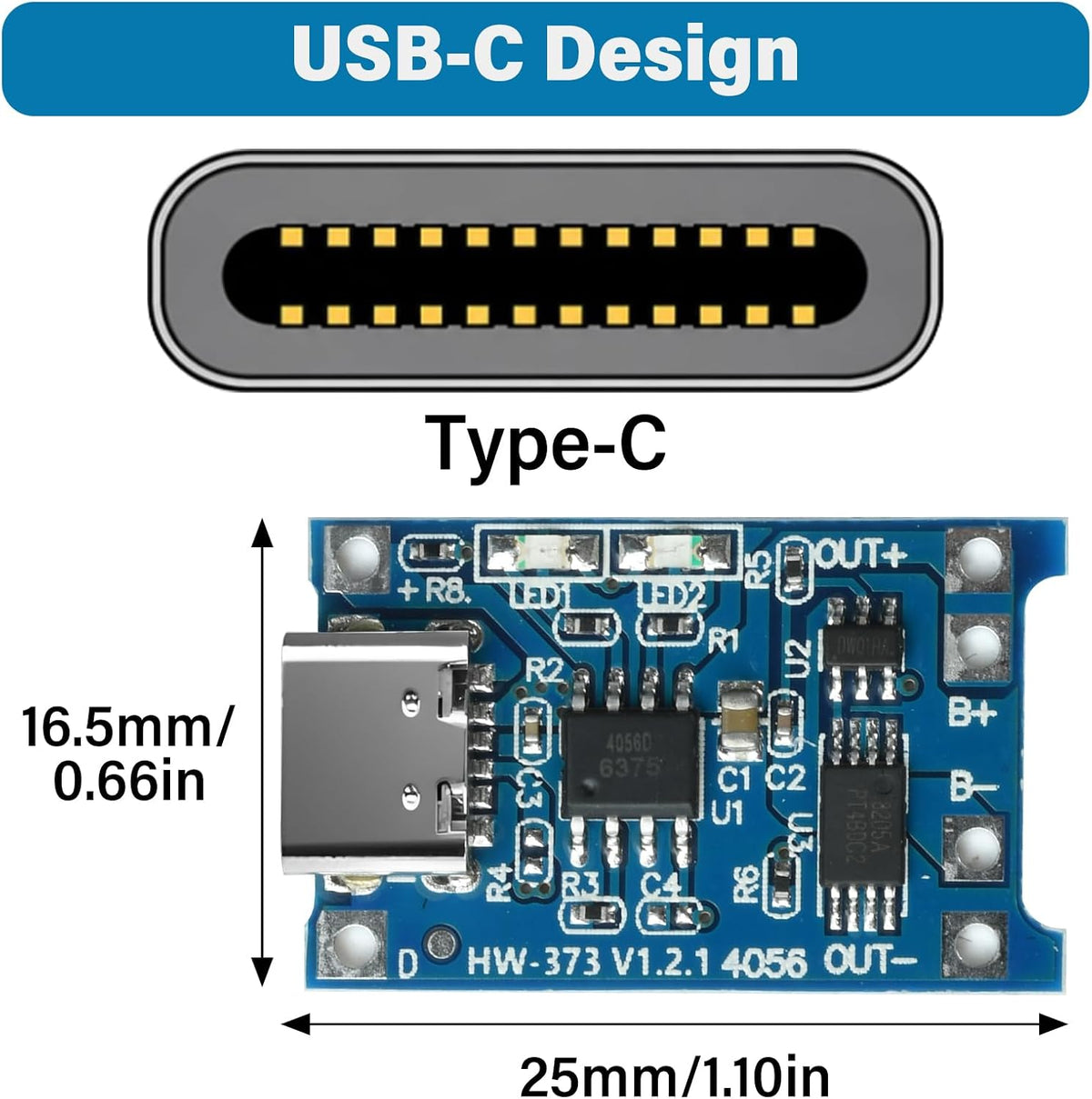 10PCS TP4056 Type-C USB 5V 1A 18650 Lithium Battery Charger Module with Dual Protection Function + 10PCS 18650 Battery Holders