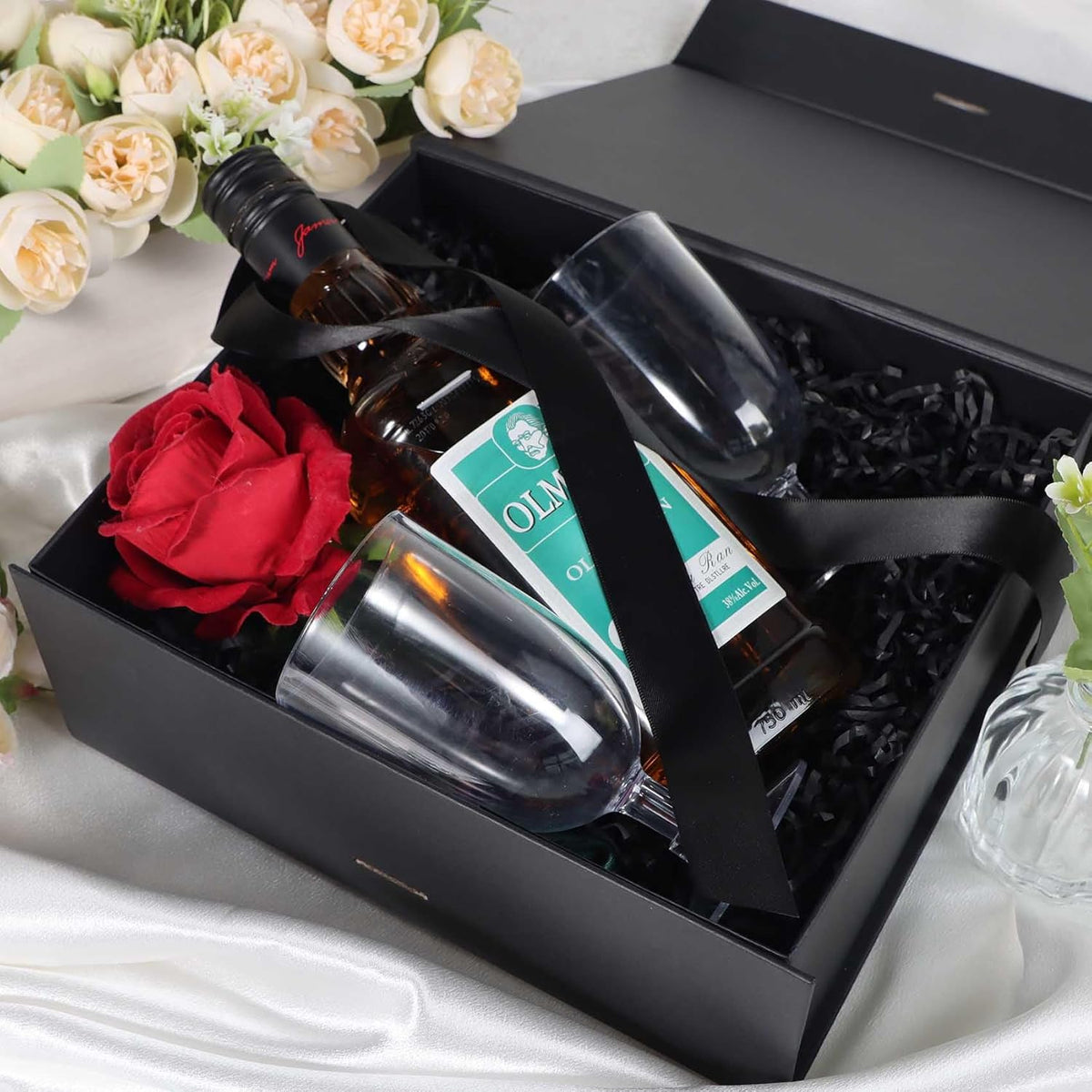 Black Gift Box with Ribbon Magnetic Lids 10.2x9x3.74 in, Bridesmaid Groomsman Proposal Boxes, Wedding Graduation