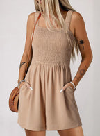 Women's Summer Smocked Rompers Square Neck Loose Shorts Jumpsuits