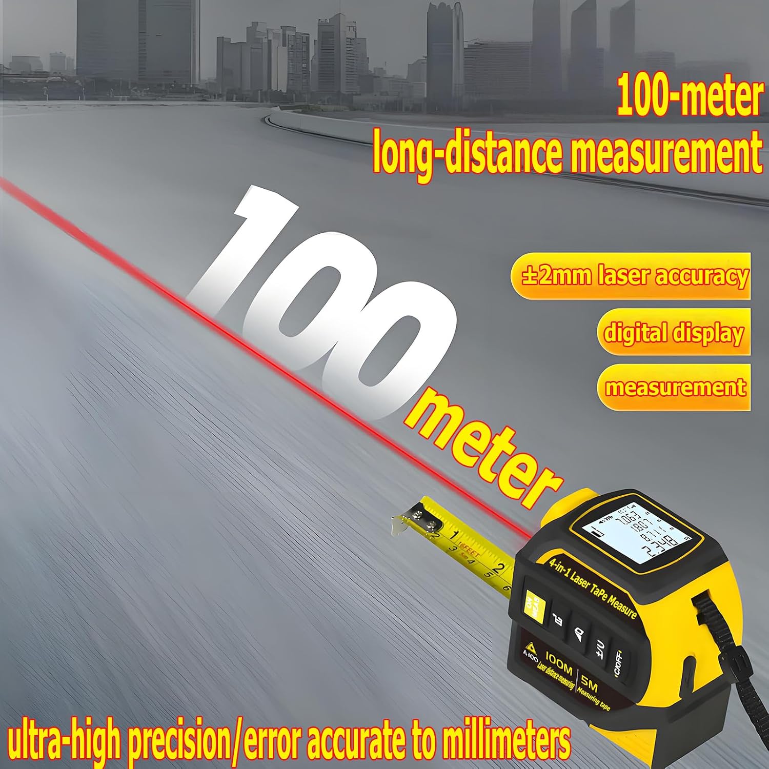 tape measure 4-in-1 laser Digital Measuring Tape & 60m/197ft Laser Distance Meter & with 16ft/5m & Crosshair markings