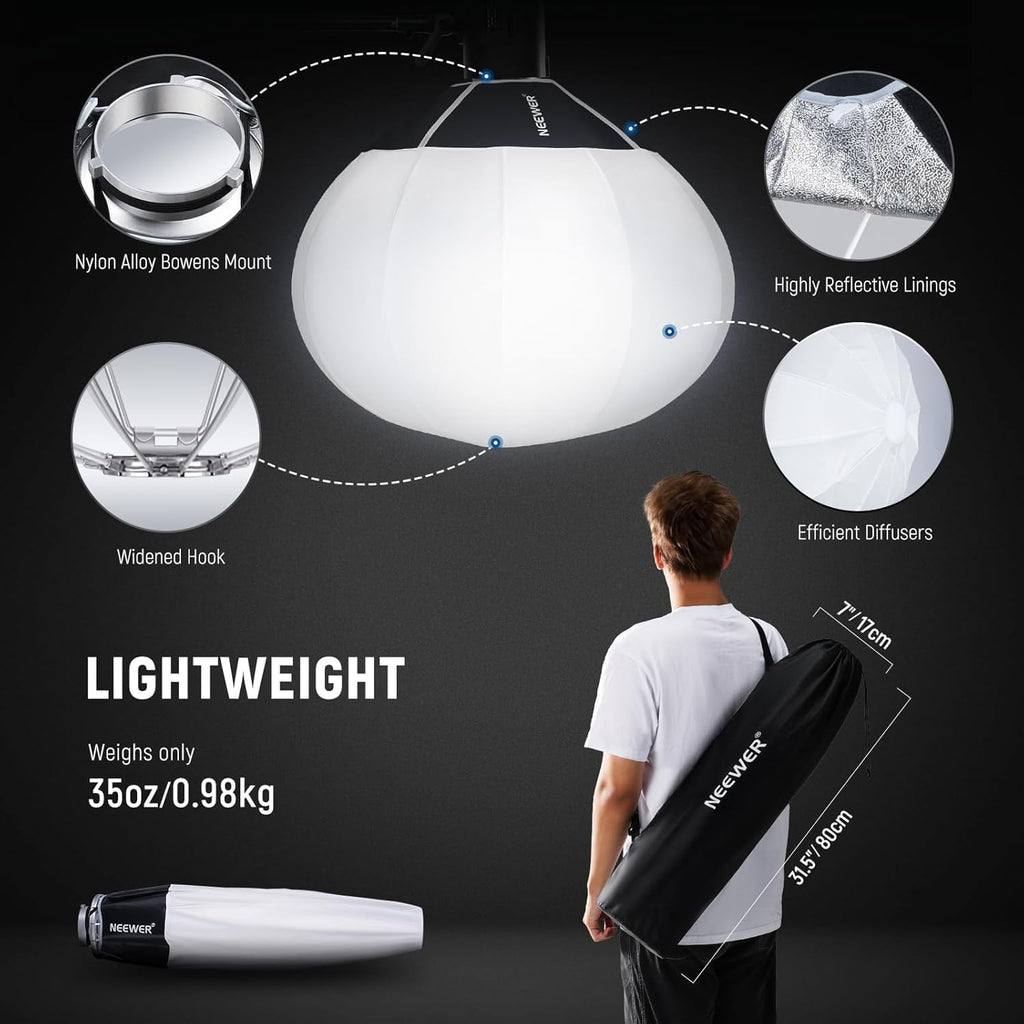 Basics Lantern Softbox, 26" Quick Release 360° Light Diffuser Bowens Mount Nylon Alloy Soft Box for Continuous