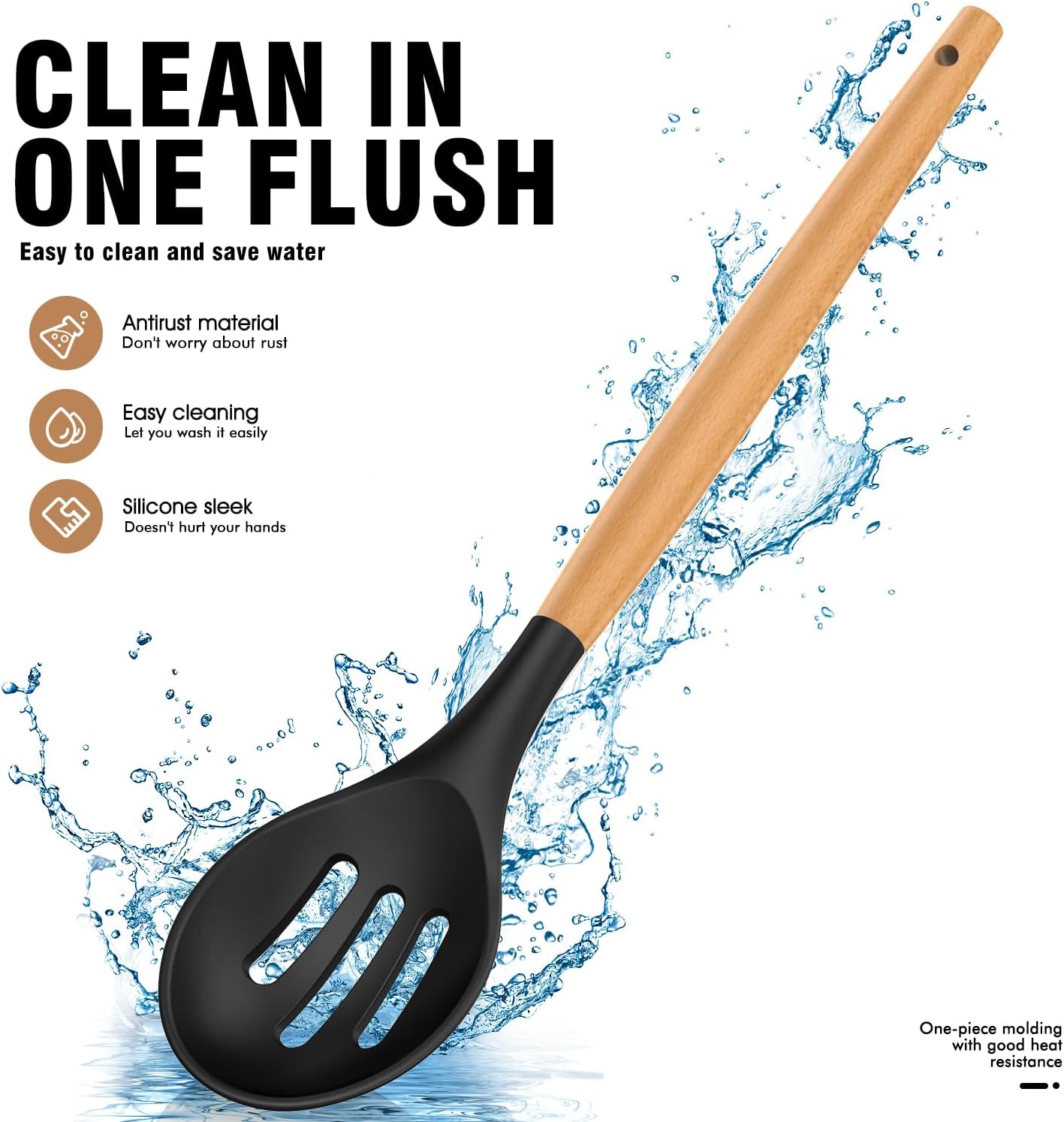 Silicone Cooking Utensils Set - AVGPD Silicone Kitchen Utensils for Cooking Wooden Handles, 446°F Heat Resistant