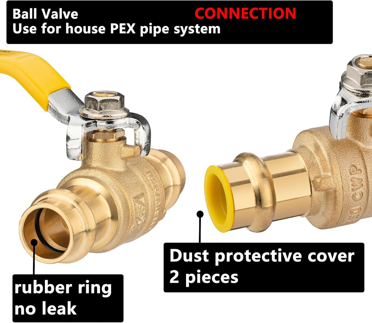 (10 Pack) Lidertik 1/2 inch Press Ball Valve Shut Off Valve 1/4 Turn Yellow Hanndle LI-QF0-PRESS-0.5(10 PCS)
