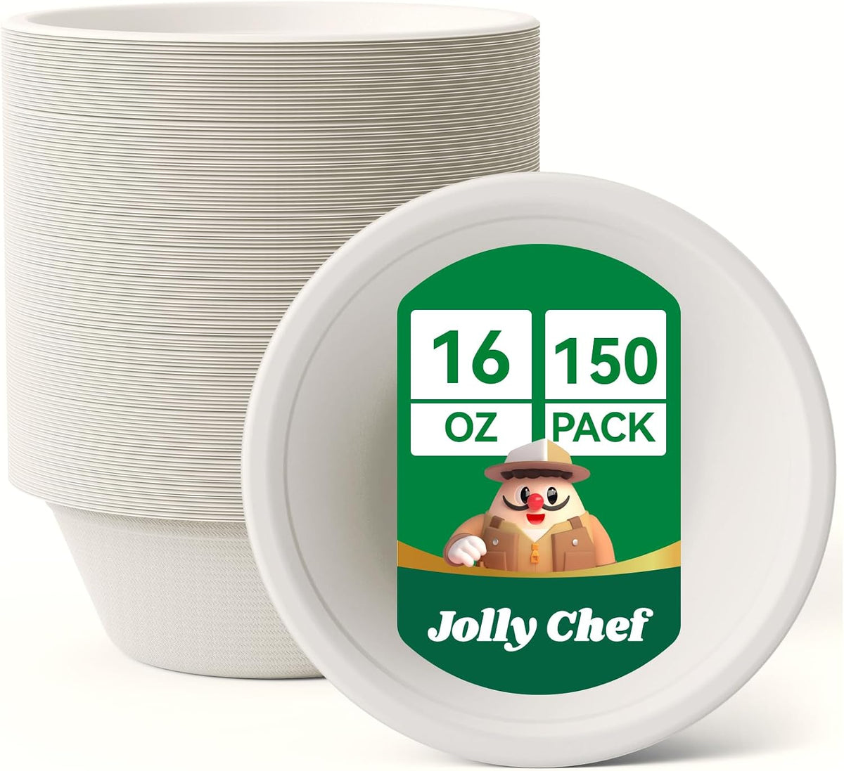Compostable Disposable Paper Bowl 16 oz Heavy Duty Soup Containers 150 Pack