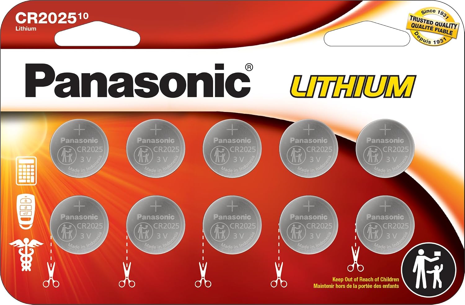 CR2025 3.0 Volt Long Lasting Lithium Coin Cell Batteries in Child Resistant, Standards Based Packaging, 10 Count(Pack