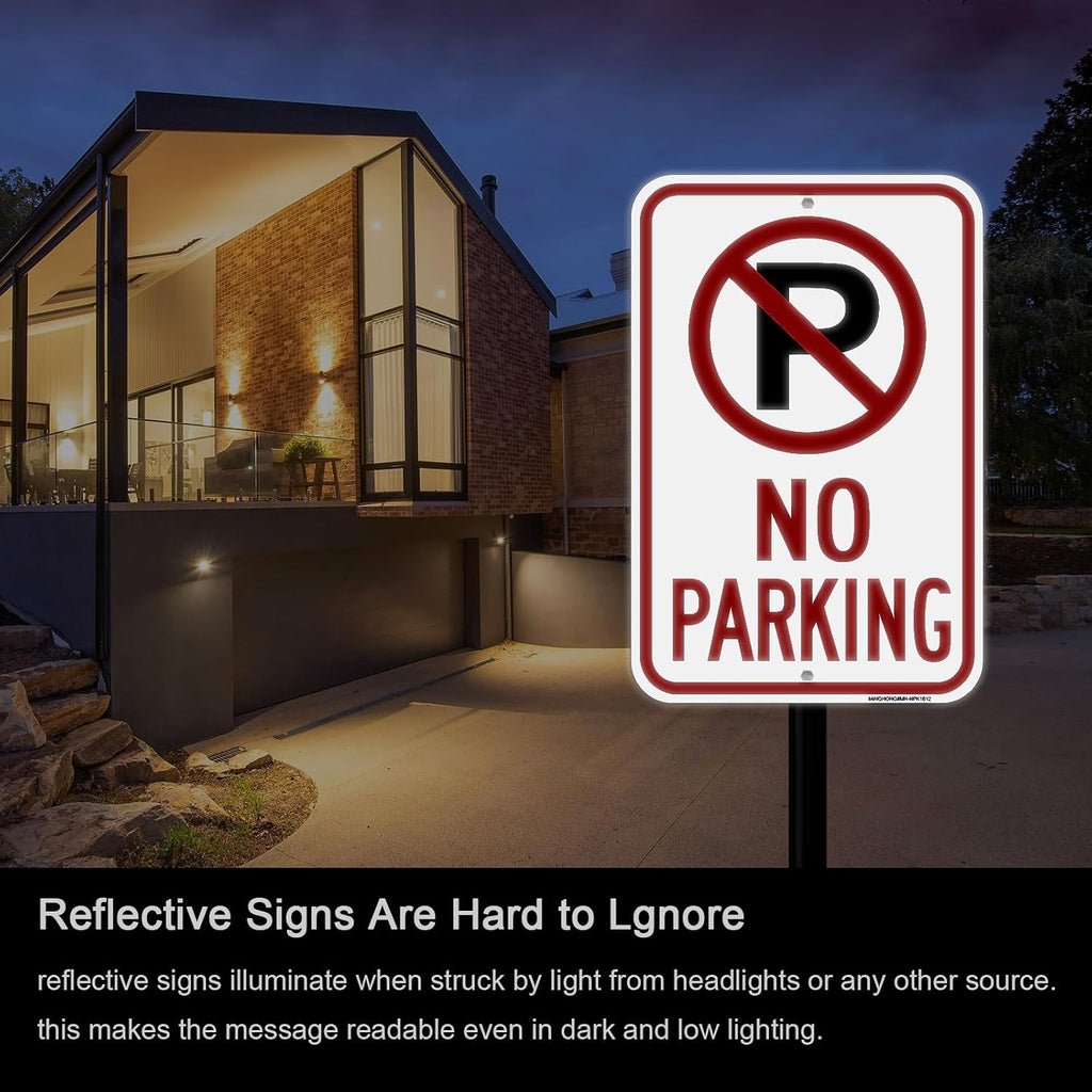Large No Parking Sign-4 Pack 12" x 18" Aluminum No Parking with Symbol Signs, Reflective, UV Protected, Rust Free