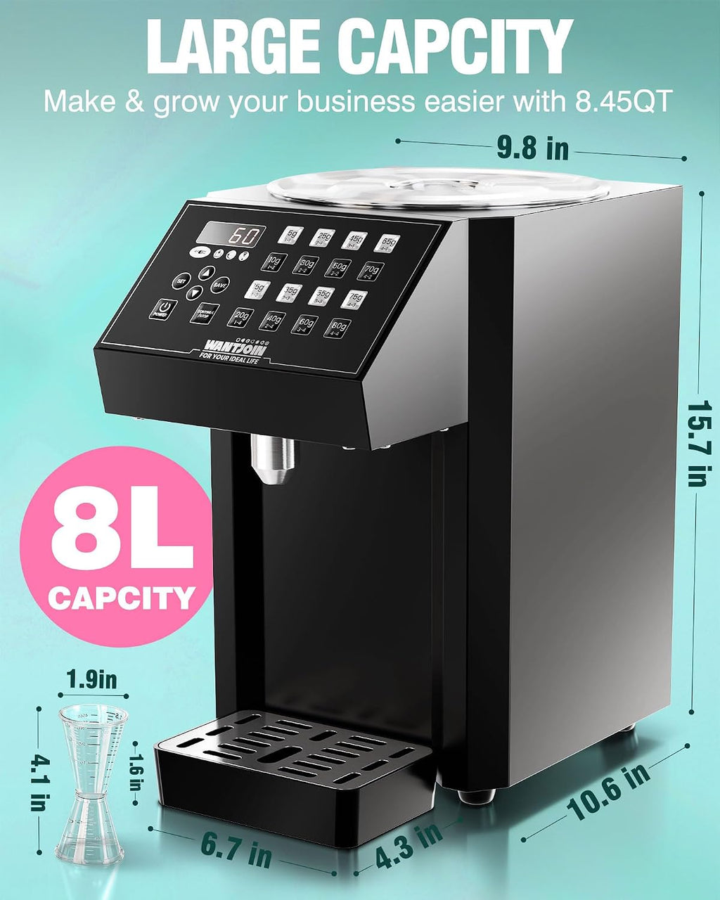 Fructose Dispenser - Automatic Fructose Machine with 16 Programmable Presets, Drip Tray, Measuring Cup & Mixing Stick