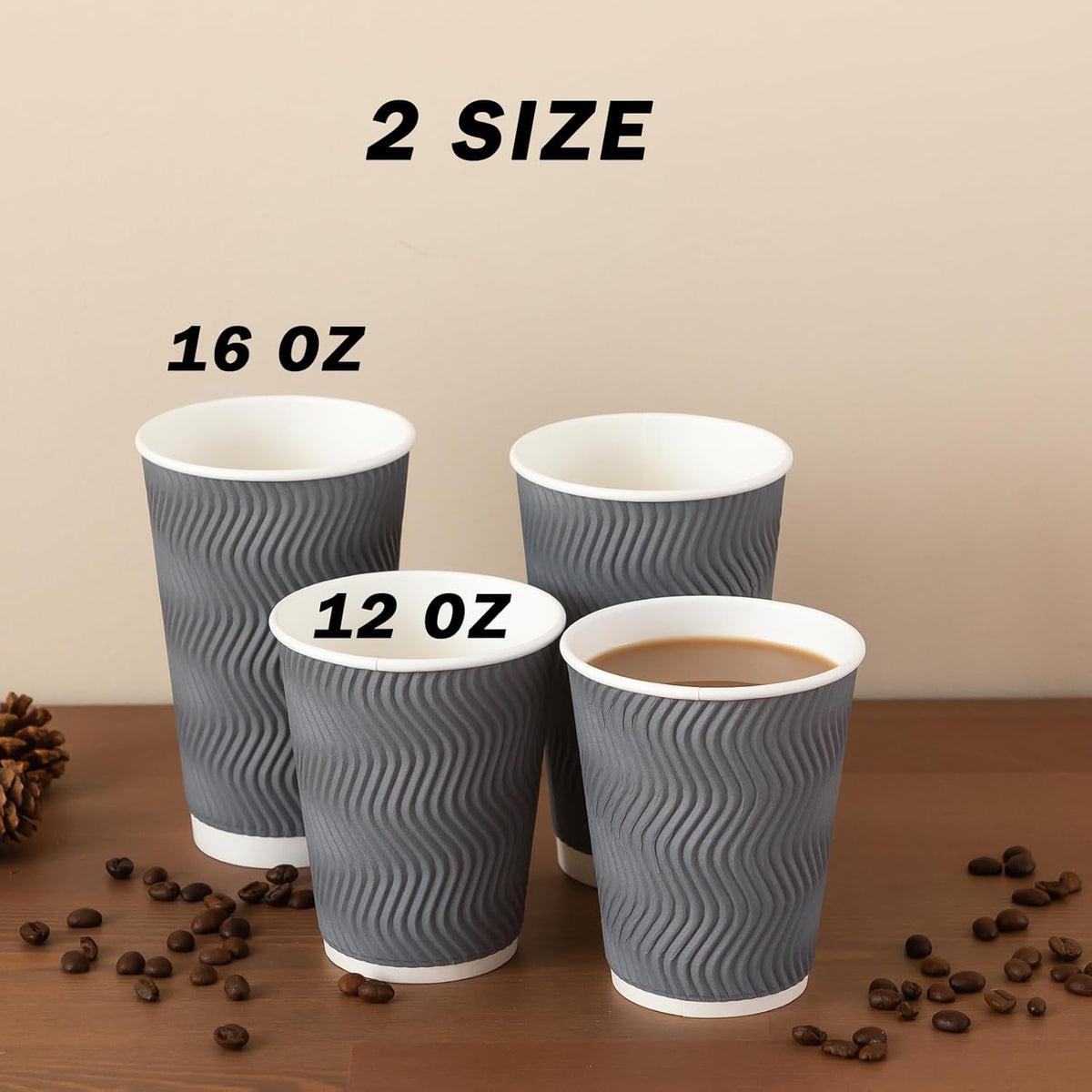 120 Pack 12 oz Coffee Cups Disposable Insulated Paper Cup Gray