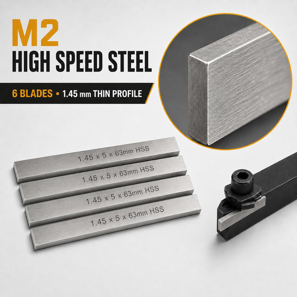Mini Parting Tool Cut Off Holder 8mm with 6 Pieces M2 HSS Blades Mini Lathe