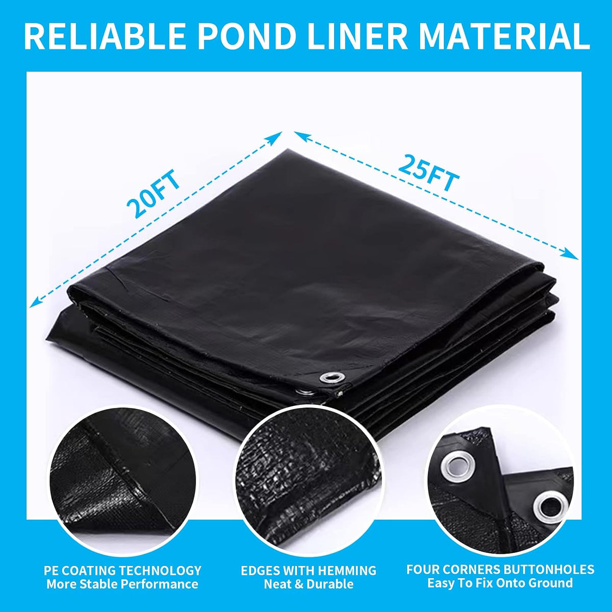 20X25FT Reinforced PE Pond Liner for KOI/Fish Duck Outdoor Ponds(28Mil)